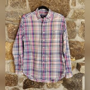 Vineyard Vines Shirt Men Small Pink Blue Button Up Classic Fit Tucker Plaid